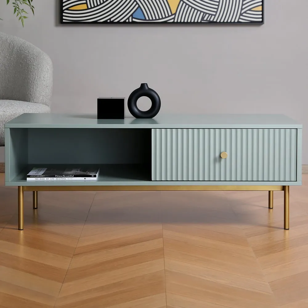 Devon Coffee Table with Drawer - Green