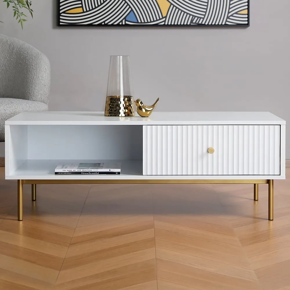 Devon Coffee Table with Drawer - White