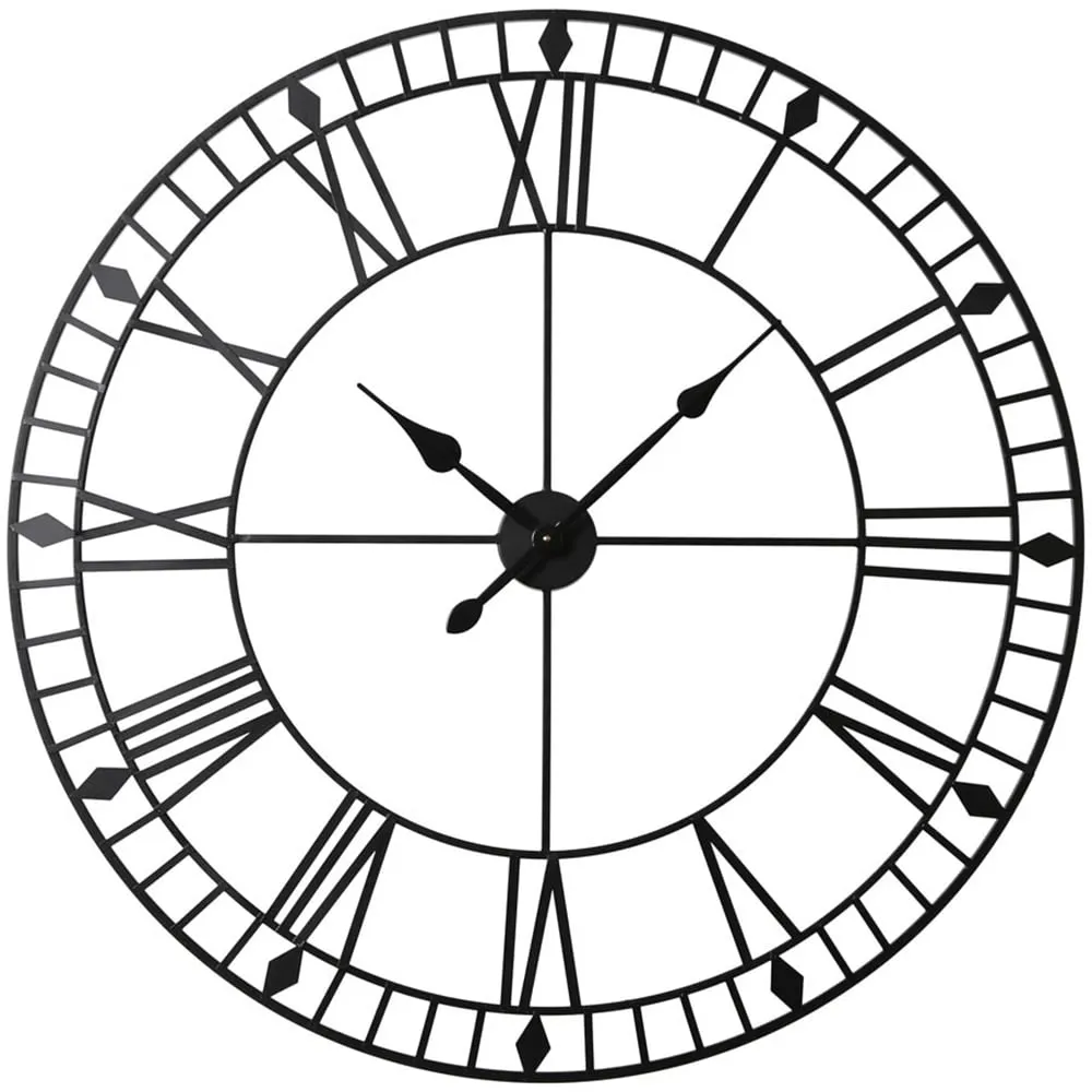 EOS 100cm Skeleton Wall Clock with Roman Numerals - Black, Metal