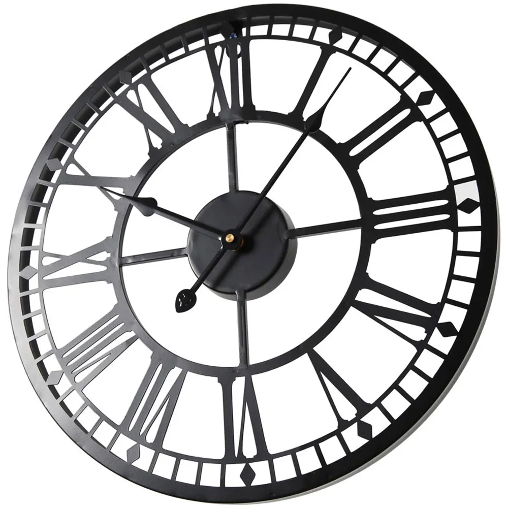 EOS 40cm Skeleton Wall Clock with Roman Numerals - Black, Metal