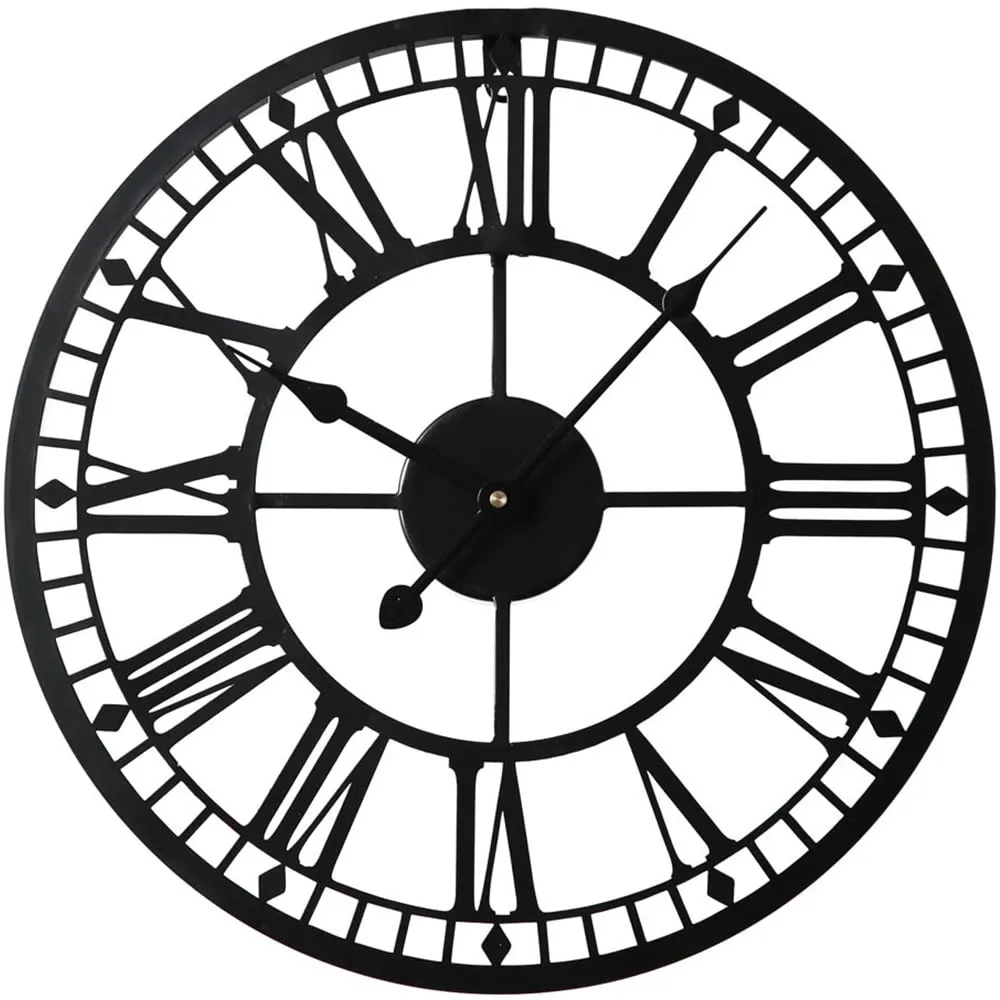 EOS 40cm Skeleton Wall Clock with Roman Numerals - Black, Metal image