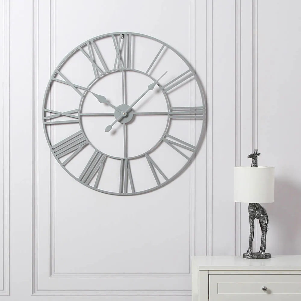 EOS Large Skeleton Wall Clock with Roman Numerals - Grey, Metal