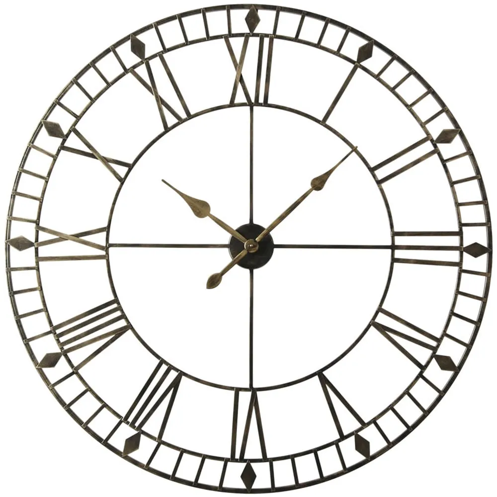 EOS Skeleton Wall Clock with Roman Numerals - Black Gold