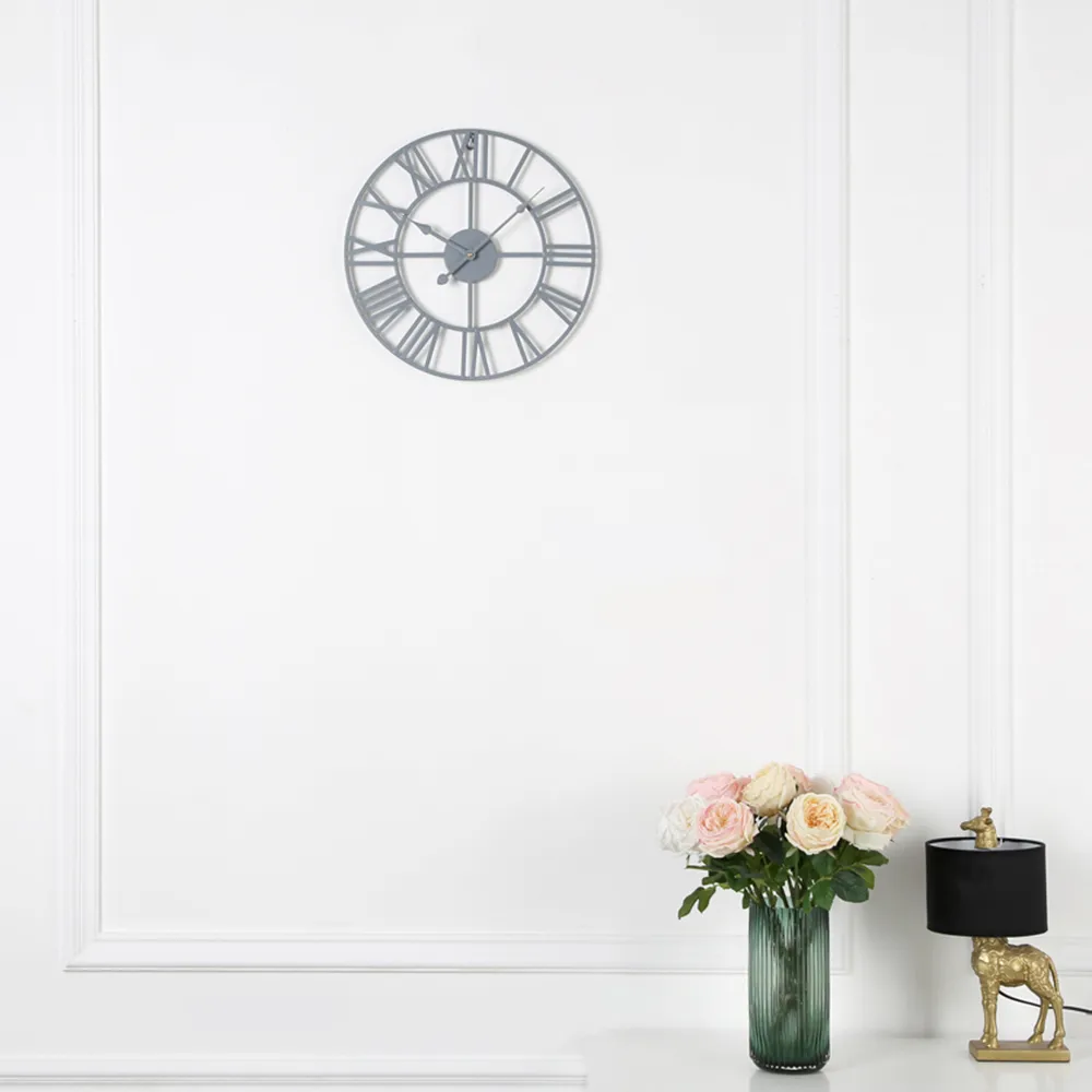 EOS Small Skeleton Wall Clock with Roman Numerals - Grey, Metal