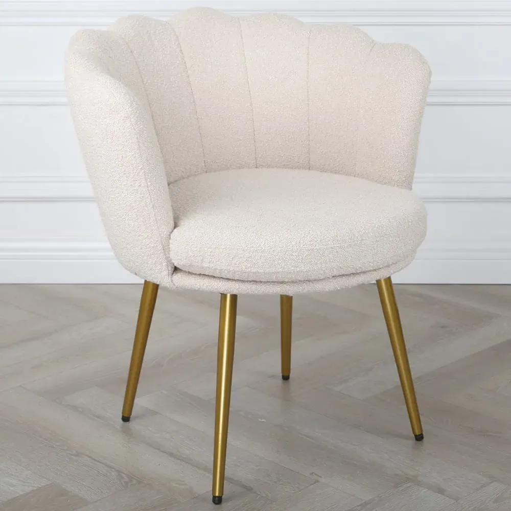 Flora Accent Chair with Golden Legs - Cream, Boucle