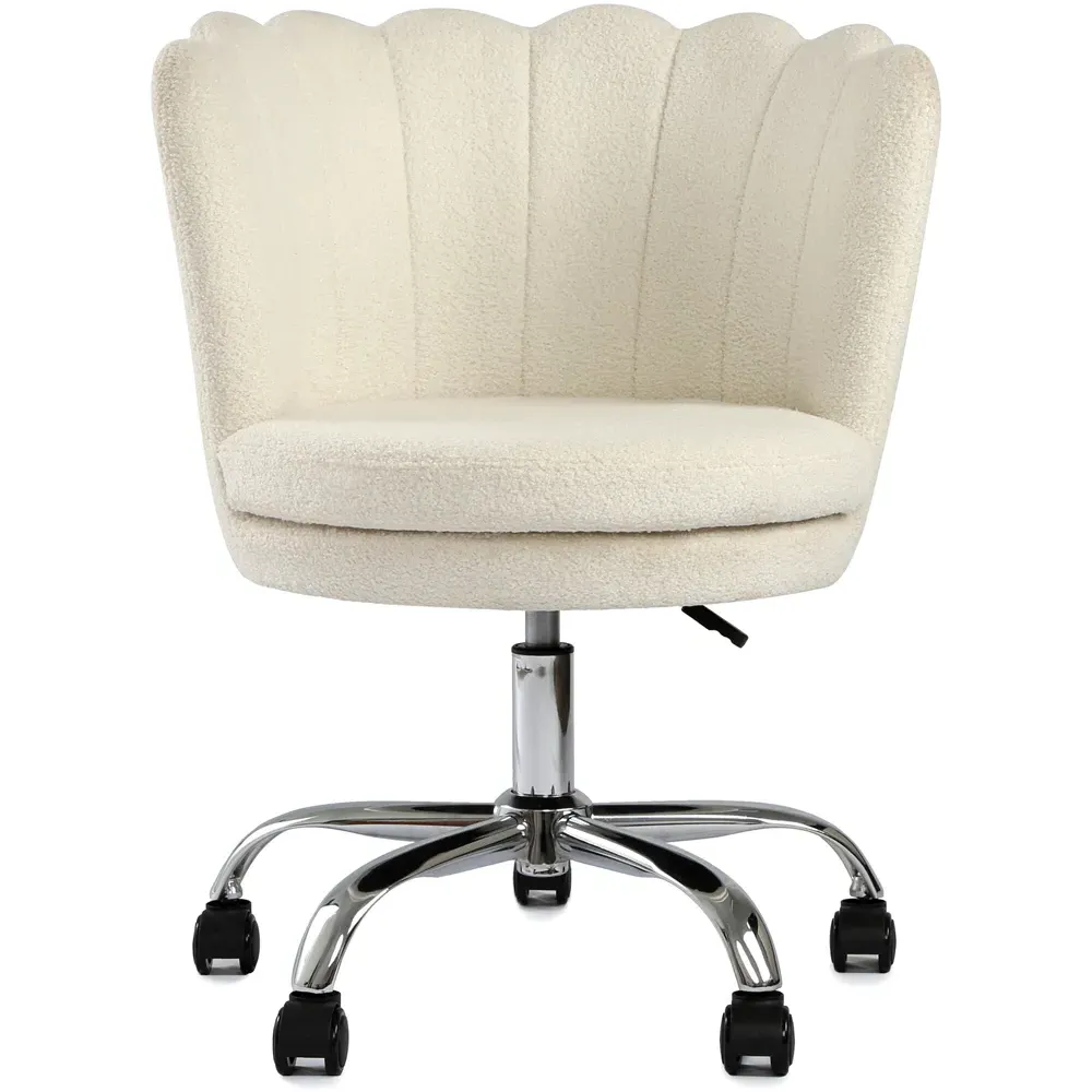 Flora Petal Back Swivel Office Chair - Cream, Boucle