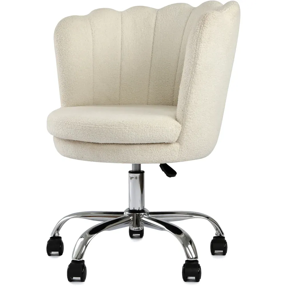 Flora Petal Back Swivel Office Chair - Cream, Boucle