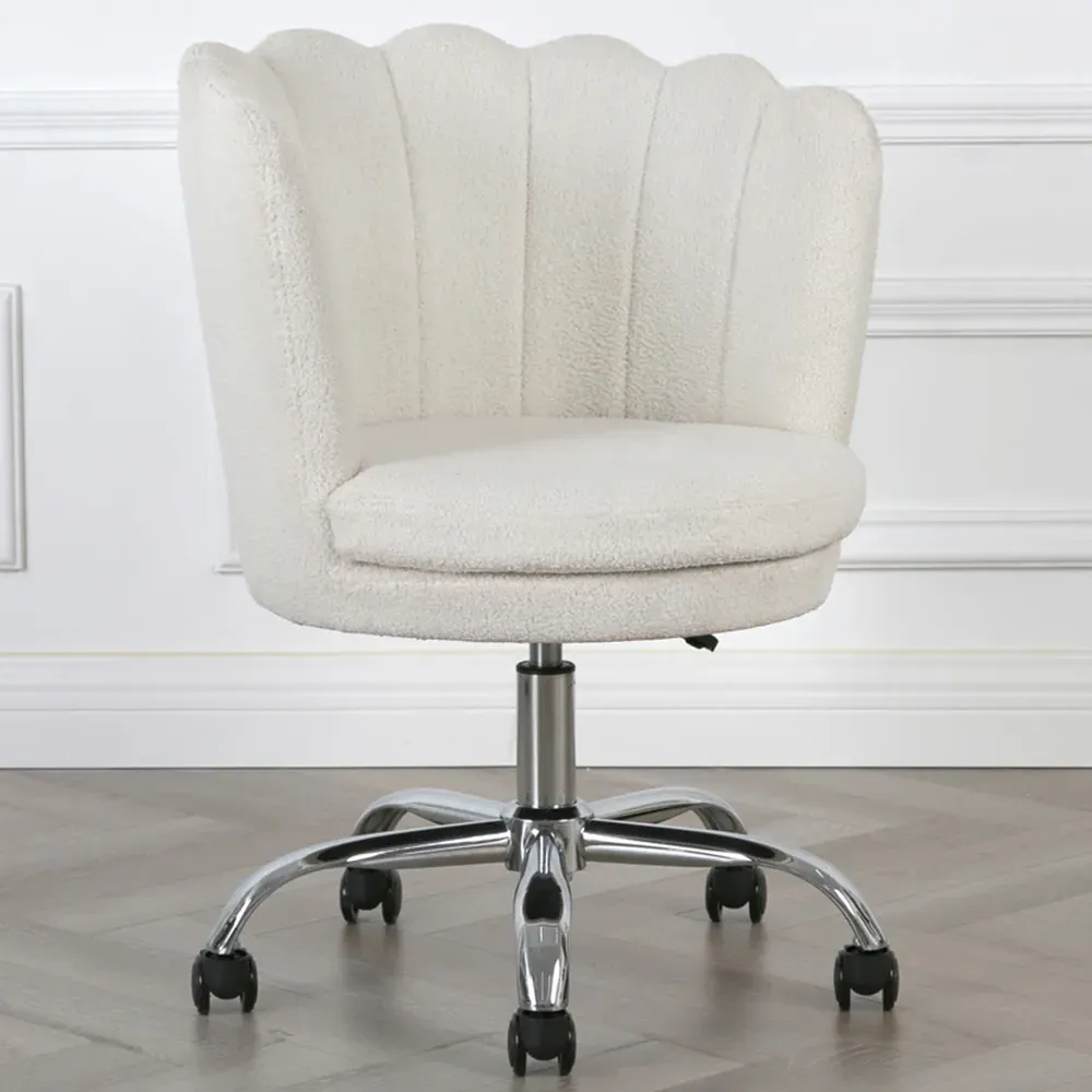 Flora Petal Back Swivel Office Chair - Cream, Boucle image