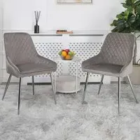 Hamilton Set of 2 Dining Chairs - Grey, Velvet