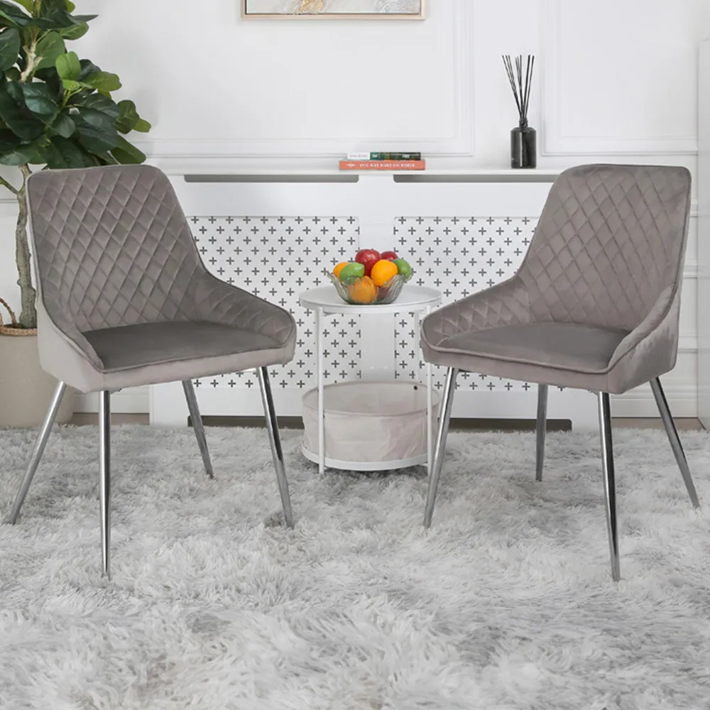 Hamilton Set of 2 Dining Chairs - Grey, Velvet