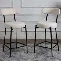 Long Lulu Set of 2 Bar Stools - Cream, Boucle