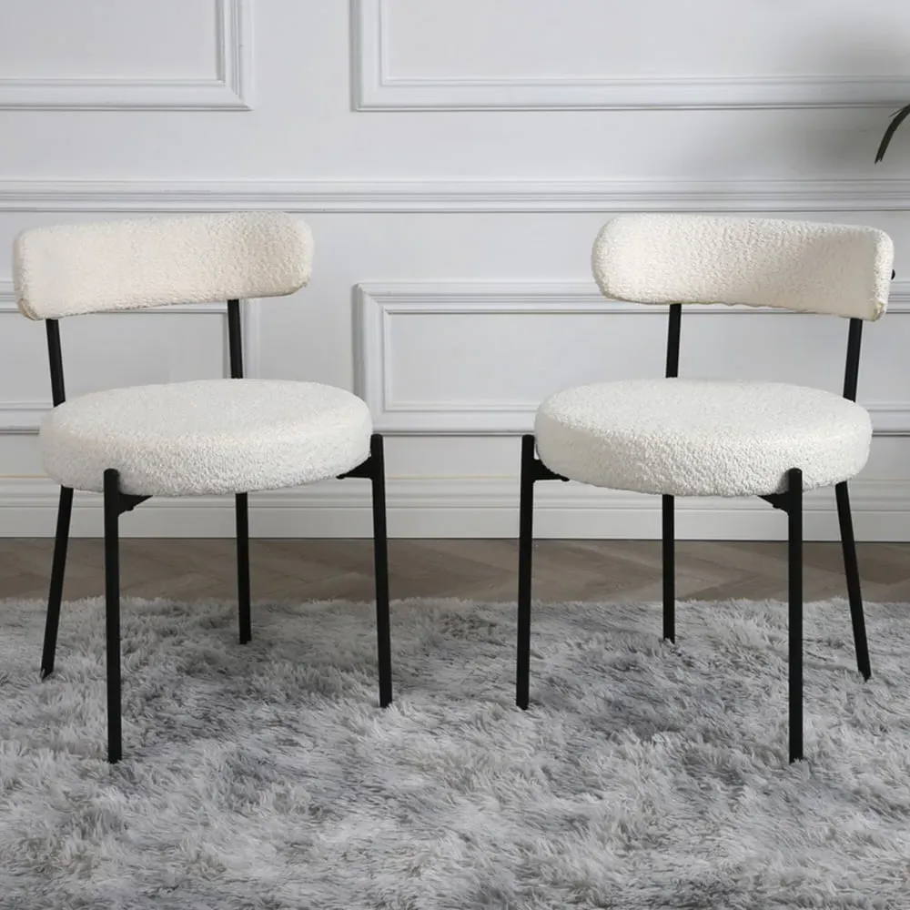 Lulu Set of 2 Dining Chairs - Cream, Boucle