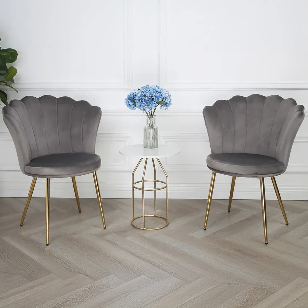 Mini Flora Set of 2 Dining Chairs - Grey, Velvet