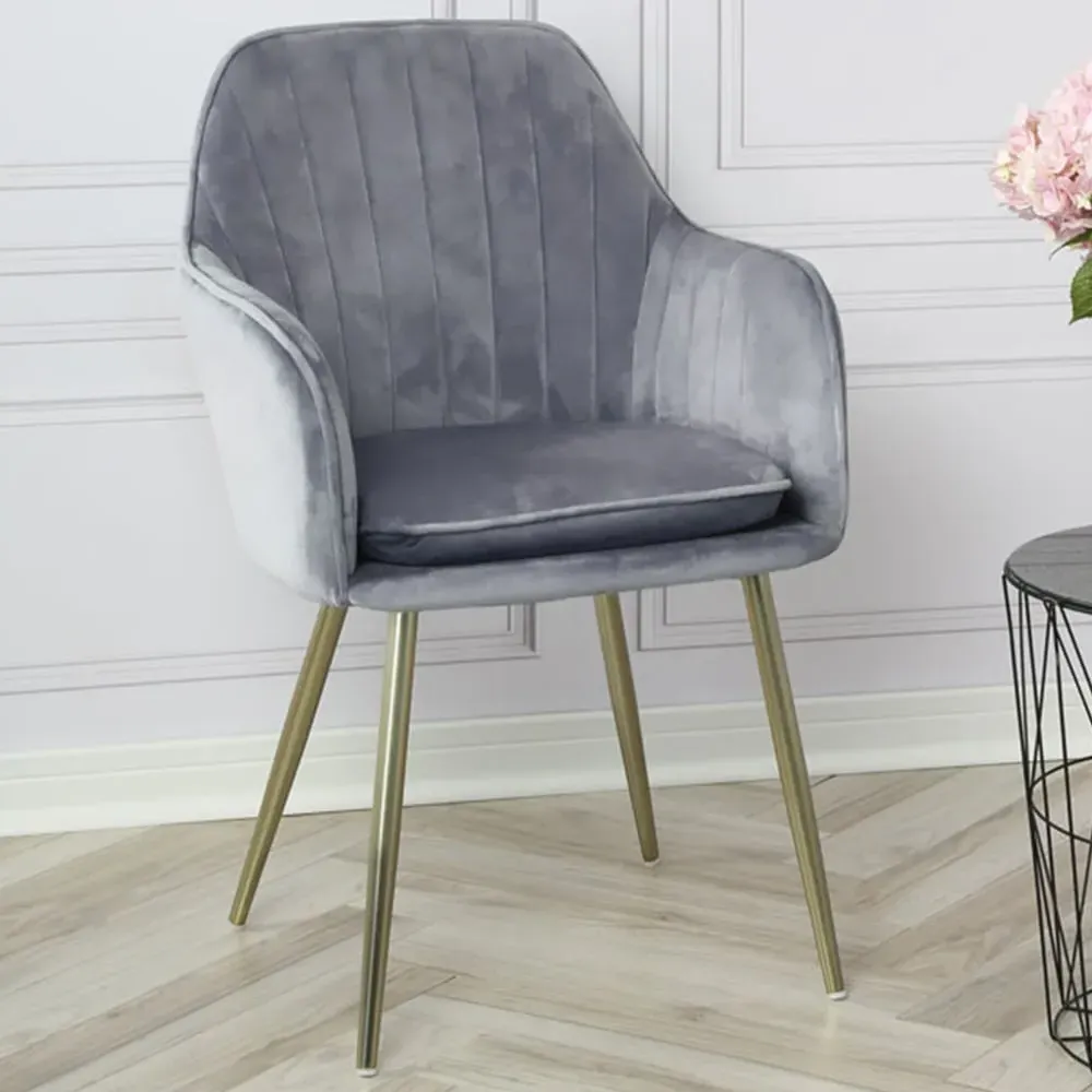 Muse Accent Chair Set of 2 - Grey Velvet, Golden Legs image