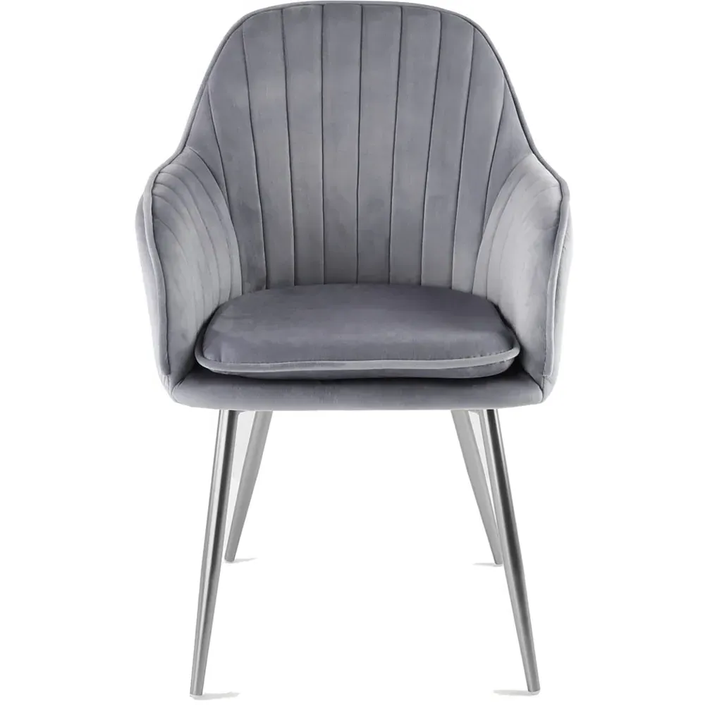 Muse Accent Chair Set of 2 - Grey Velvet, Silver Legs