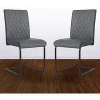 Nestor Set of 2 Dining Chairs - Grey, Leather