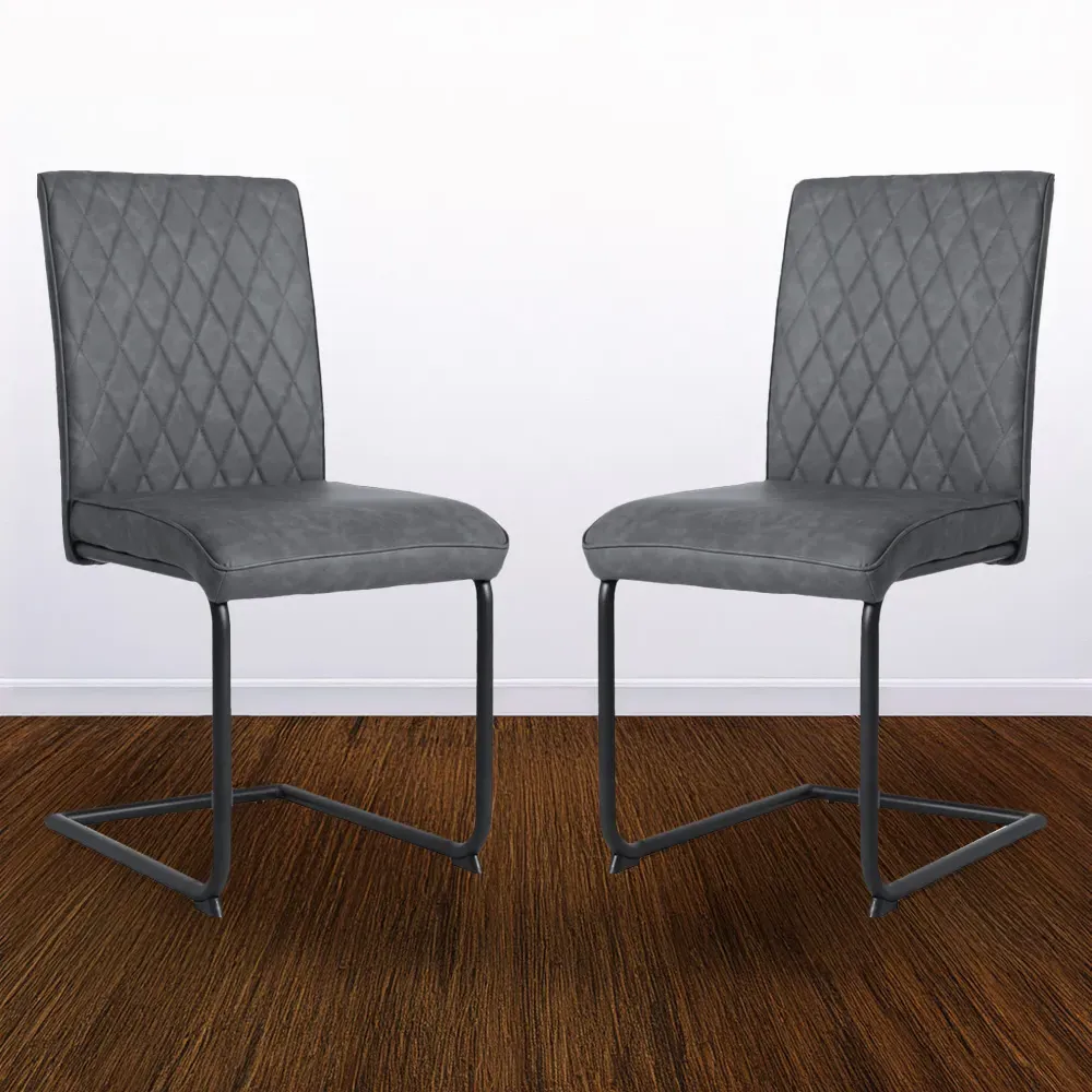 Nestor Set of 2 Dining Chairs - Grey, Leather