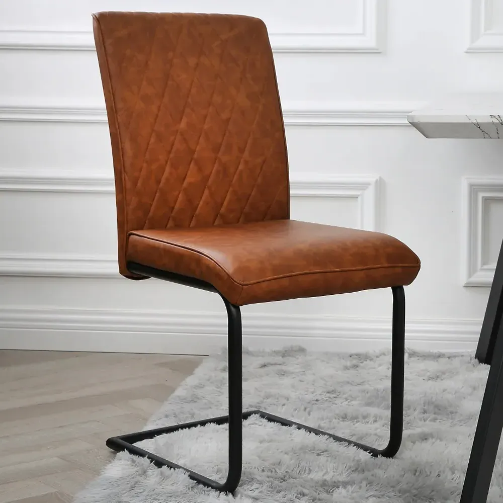 Nestor Set of 2 Dining Chairs - Tan, Leather