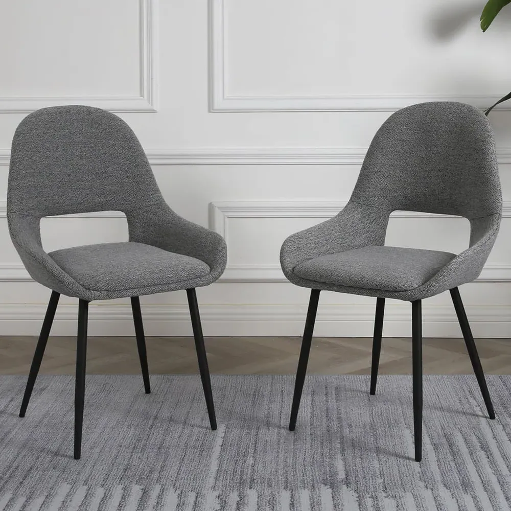 Pebble Set of 2 Dining Chairs - Light Grey, Boucle