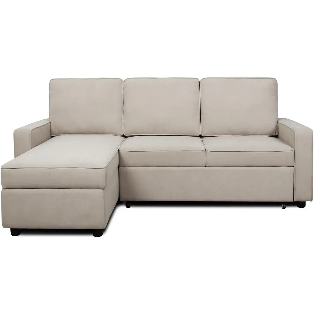 Selene L-Shaped Corner Sofa Bed with Storage - Beige, Linen