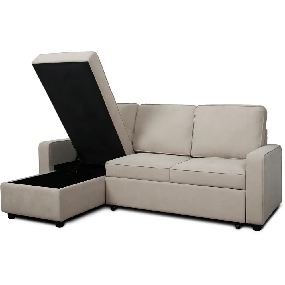 Selene L-Shaped Corner Sofa Bed with Storage - Beige, Linen