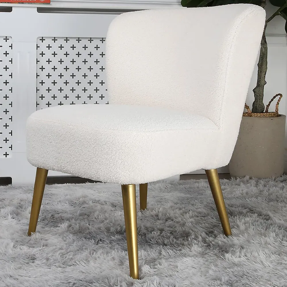 Shaun Accent Chair with Golden Legs - Cream, Boucle