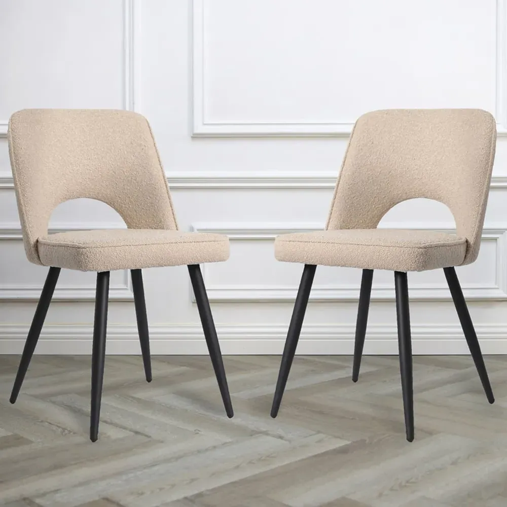 Thetis Set of 2 Dining Chairs - Cream, Boucle