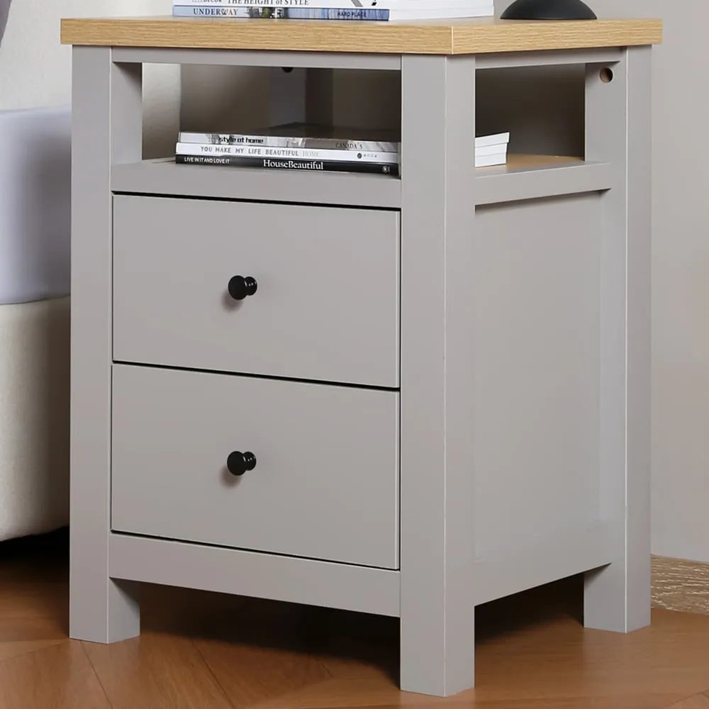 Wiltshire 2 Drawer Bedside Table - Grey, MDF