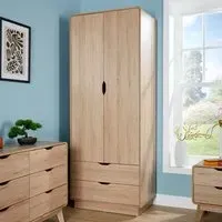 2 Door 2 Drawer Wardrobe - Brown, MDF