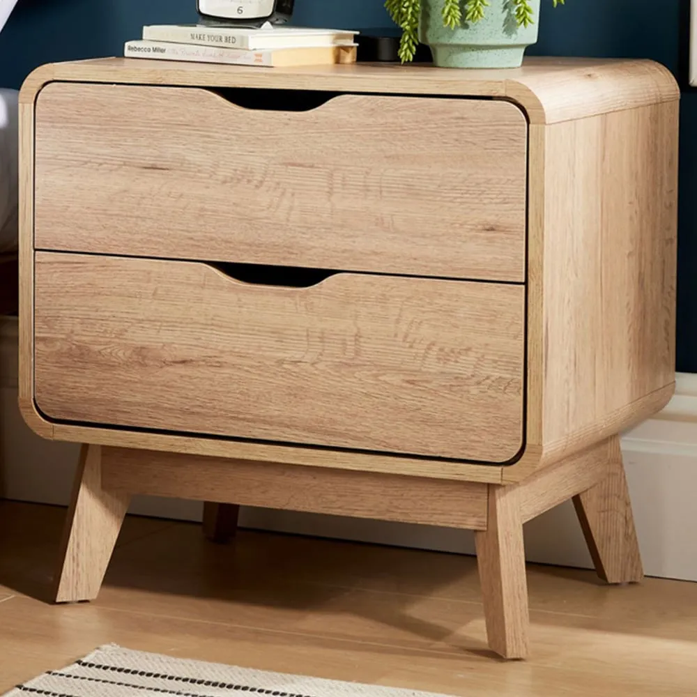 2 Drawer Bedside Table - Brown, Oak