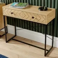 2 Drawer Console Table with Metal Legs - Grey, Oak Effect