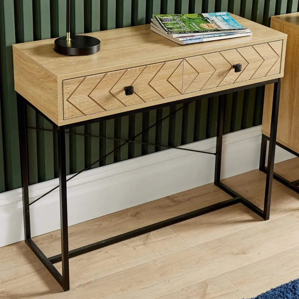 2 Drawer Console Table with Metal Legs - Grey, Oak Effect image