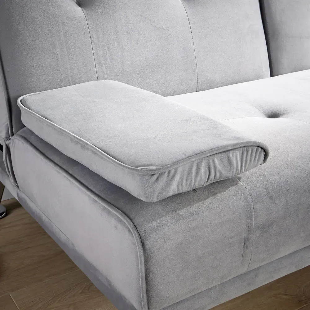 2-Seater Folding Sofa Bed with Armrests - Grey, Crushed Velvet