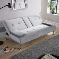 2-Seater Folding Sofa Bed with Armrests - Grey, Crushed Velvet