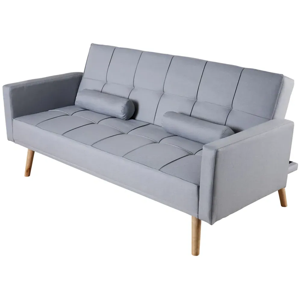 3-Seater Folding Sofa Bed with Wooden Legs - Grey