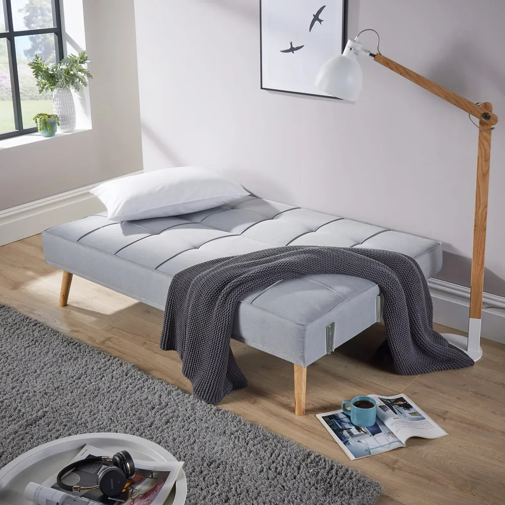 3-Seater Folding Sofa Bed with Wooden Legs - Grey