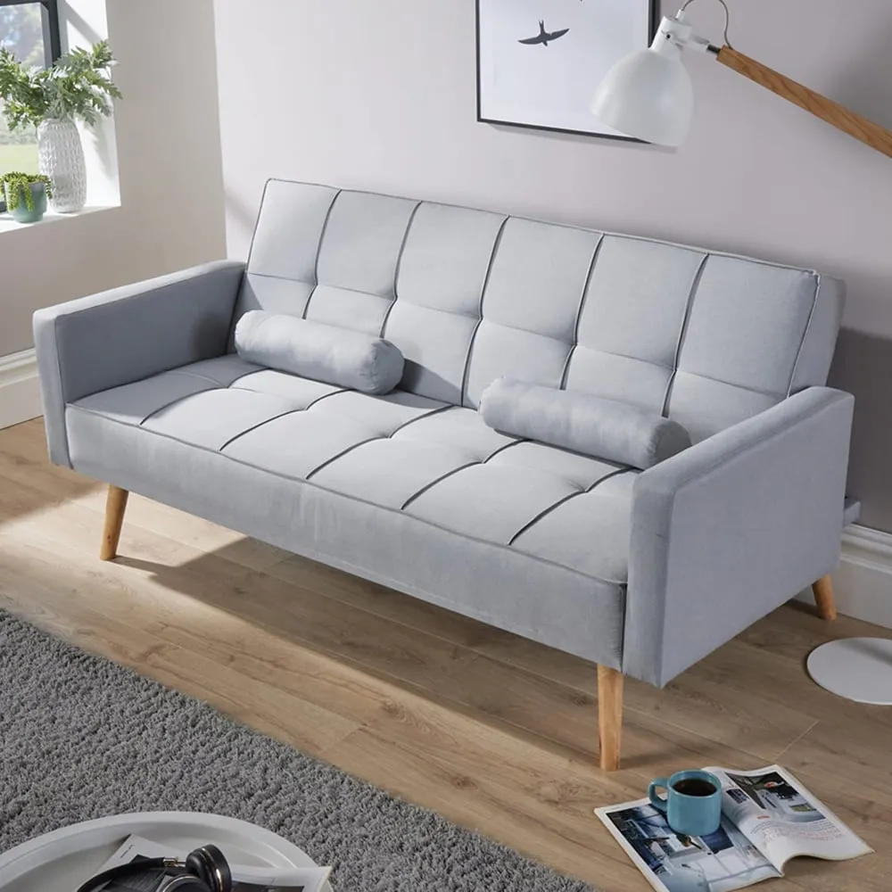 3-Seater Folding Sofa Bed with Wooden Legs - Grey