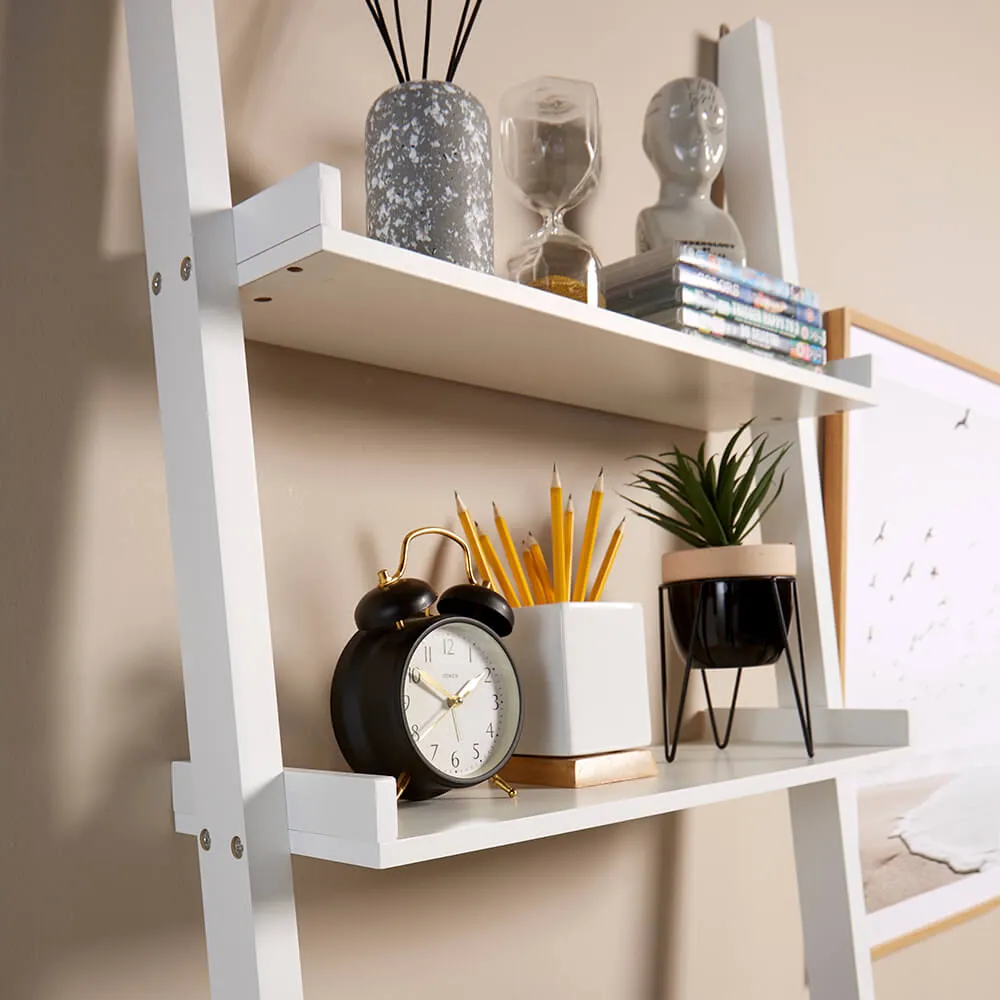 3 Shelf Ladder Office Desk and Stool Set - White
