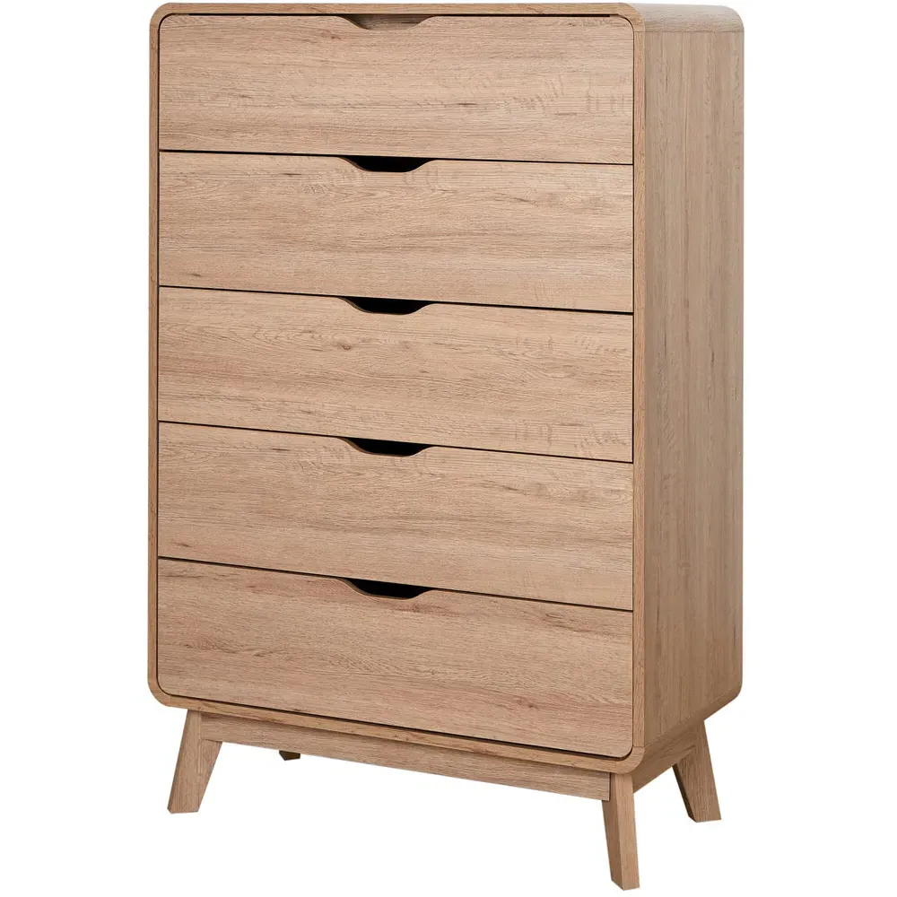 5 Drawer Tall Chest of Drawers - Brown