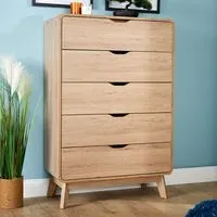 5 Drawer Tall Chest of Drawers - Brown