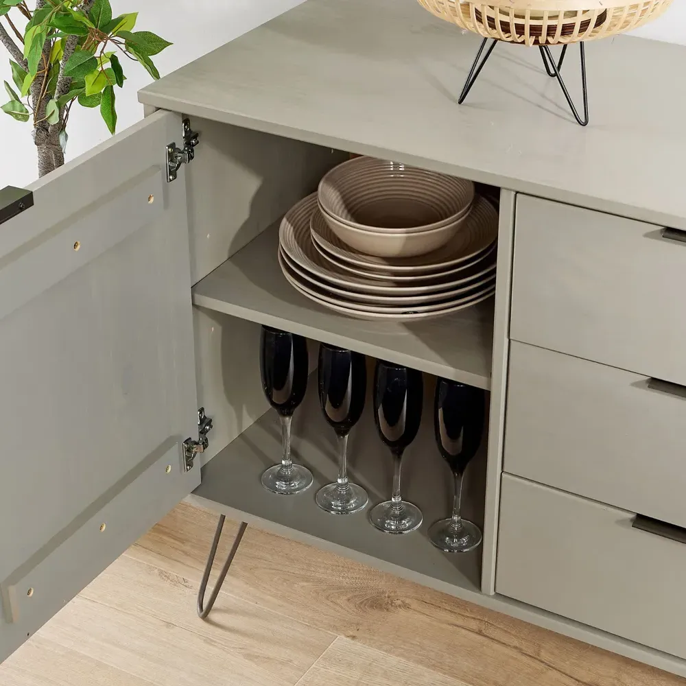 Acadia 2 Door 3 Drawer Sideboard - Grey, Pine