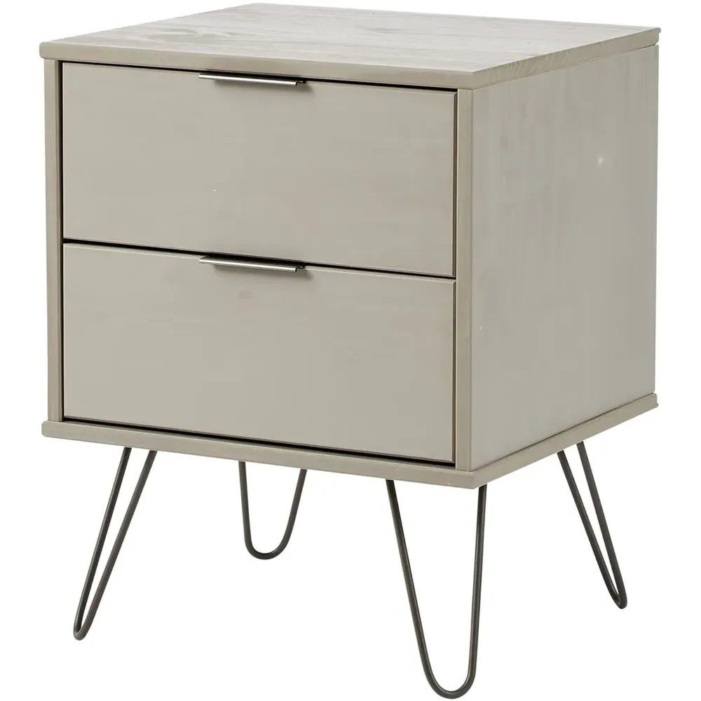 Acadia 2 Drawer Bedside Table with Hairpin Legs - Grey, Pine
