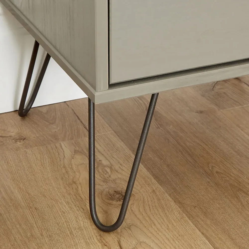 Acadia 2 Drawer Bedside Table with Hairpin Legs - Grey, Pine