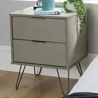 Acadia 2 Drawer Bedside Table with Hairpin Legs - Grey, Pine