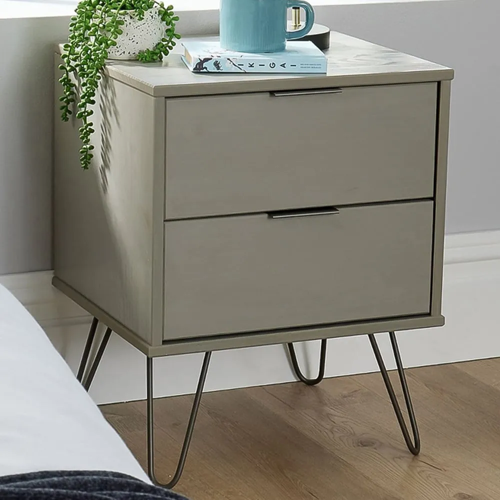 Acadia 2 Drawer Bedside Table with Hairpin Legs - Grey, Pine image