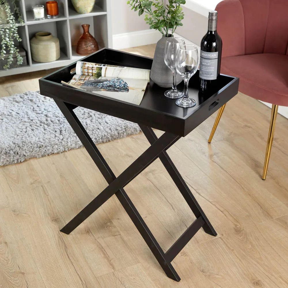 Alpine Portable Butlers Tray Table - Black, MDF