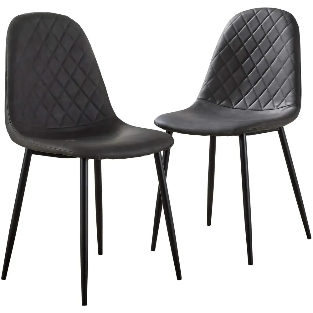 Anastasia Set of 2 Diamond Pattern Dining Chairs - Grey