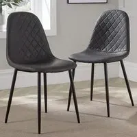 Anastasia Set of 2 Diamond Pattern Dining Chairs - Grey
