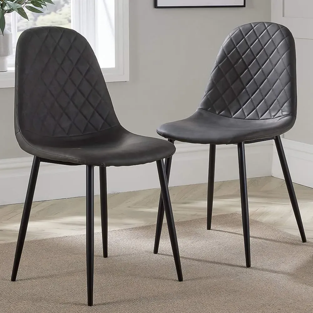 Anastasia Set of 2 Diamond Pattern Dining Chairs - Grey