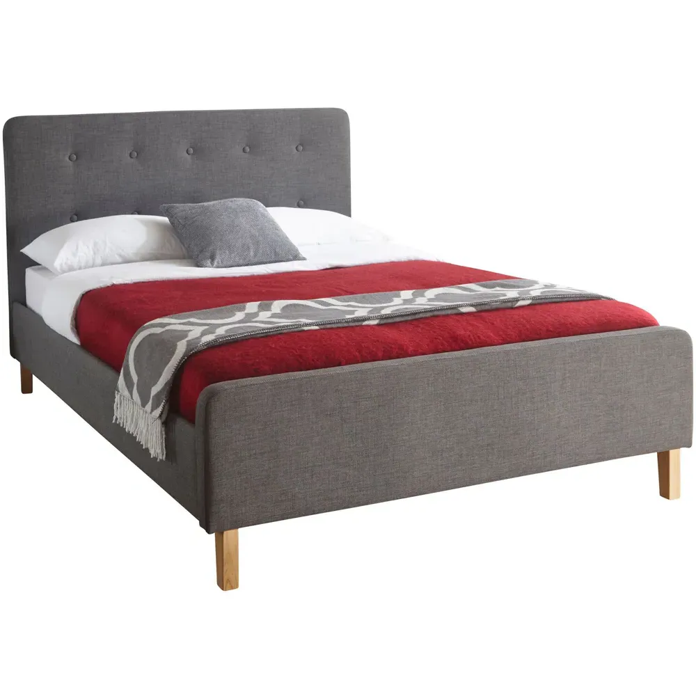 Ashbourne Double Bed Frame with Buttoned Headboard - Grey, Hopsack